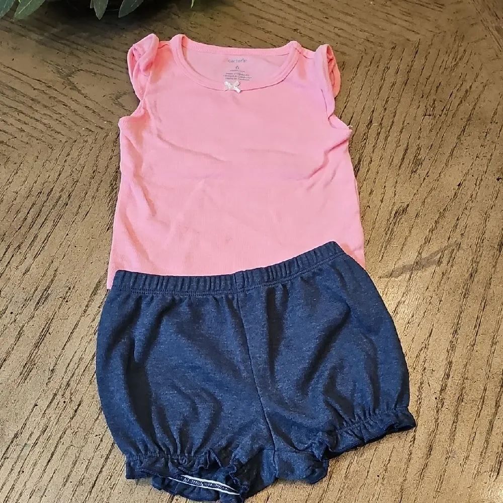 Carter's Pink Top with White Bow Accent And Shorts 3-6 Month